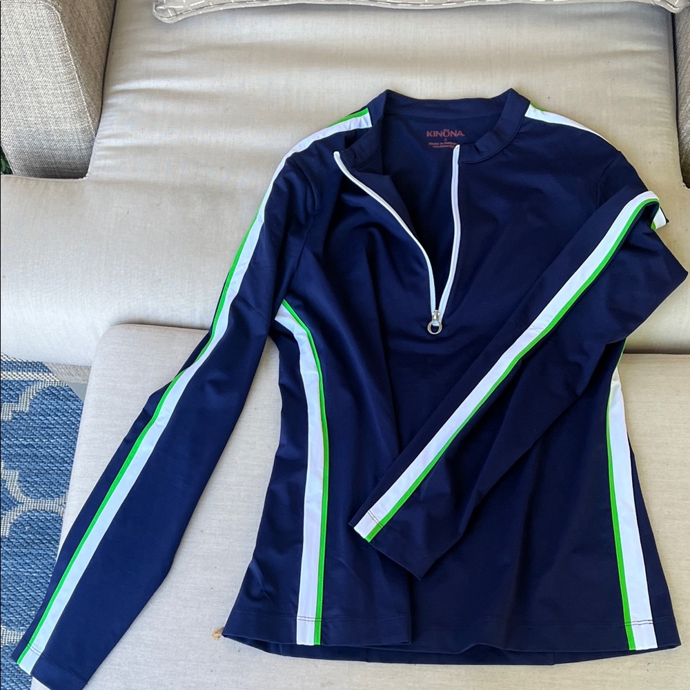 Kinona Navy and Green Long Sleeve Top